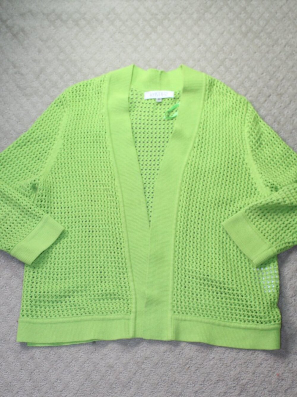 Kasper Size XL Lime Green Open Knit Cardigan